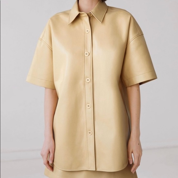 Babaton Jackets & Blazers - Babaton Frances Vegan Leather Short Sleeved Button-Up Shacket